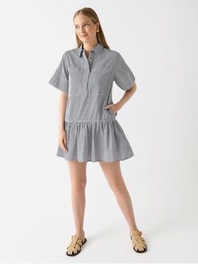 Striped Short-Sleeve Shirt Dress - Gray/White Simkhi Cris dress